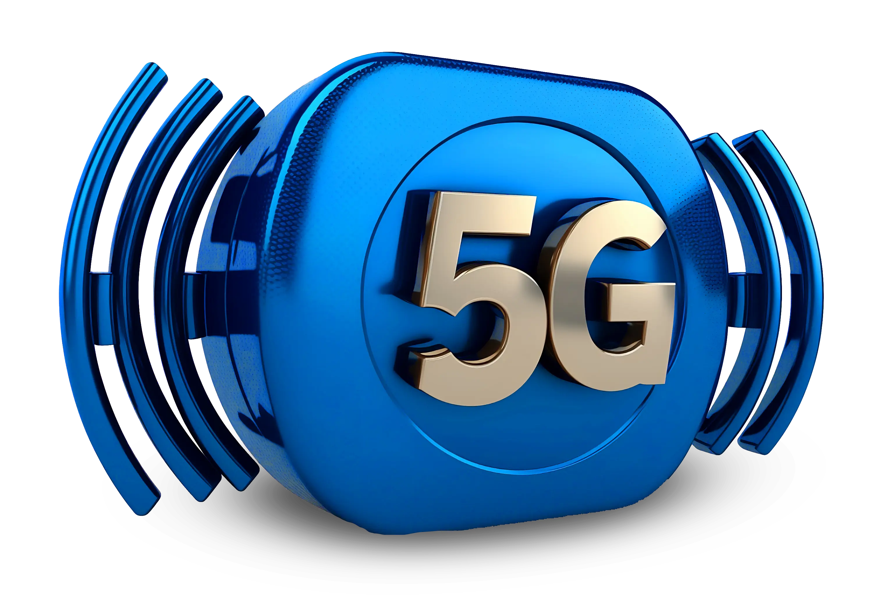 A 3D rendering of a blue 5G icon with a ring around it