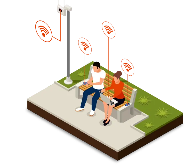 A man and a woman sitting on a park bench using their phones and laptops to connect to the internet.